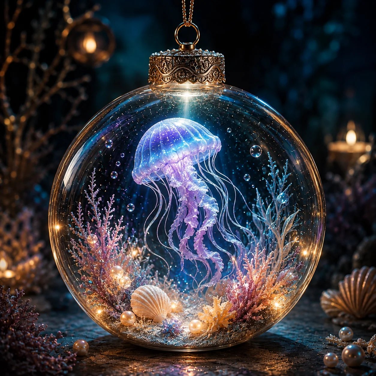 🌊 Ocean Series Illuminated 3D Model Decoration Collection | Clear Display Ornament with Detailed Sea Creatures, Coral, Shell & Pearl-Style Accents ✨