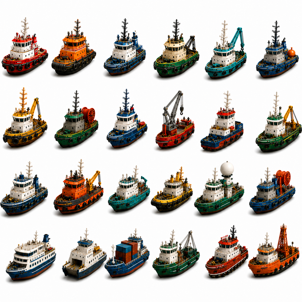 Complete collection of 24 harbor vessels