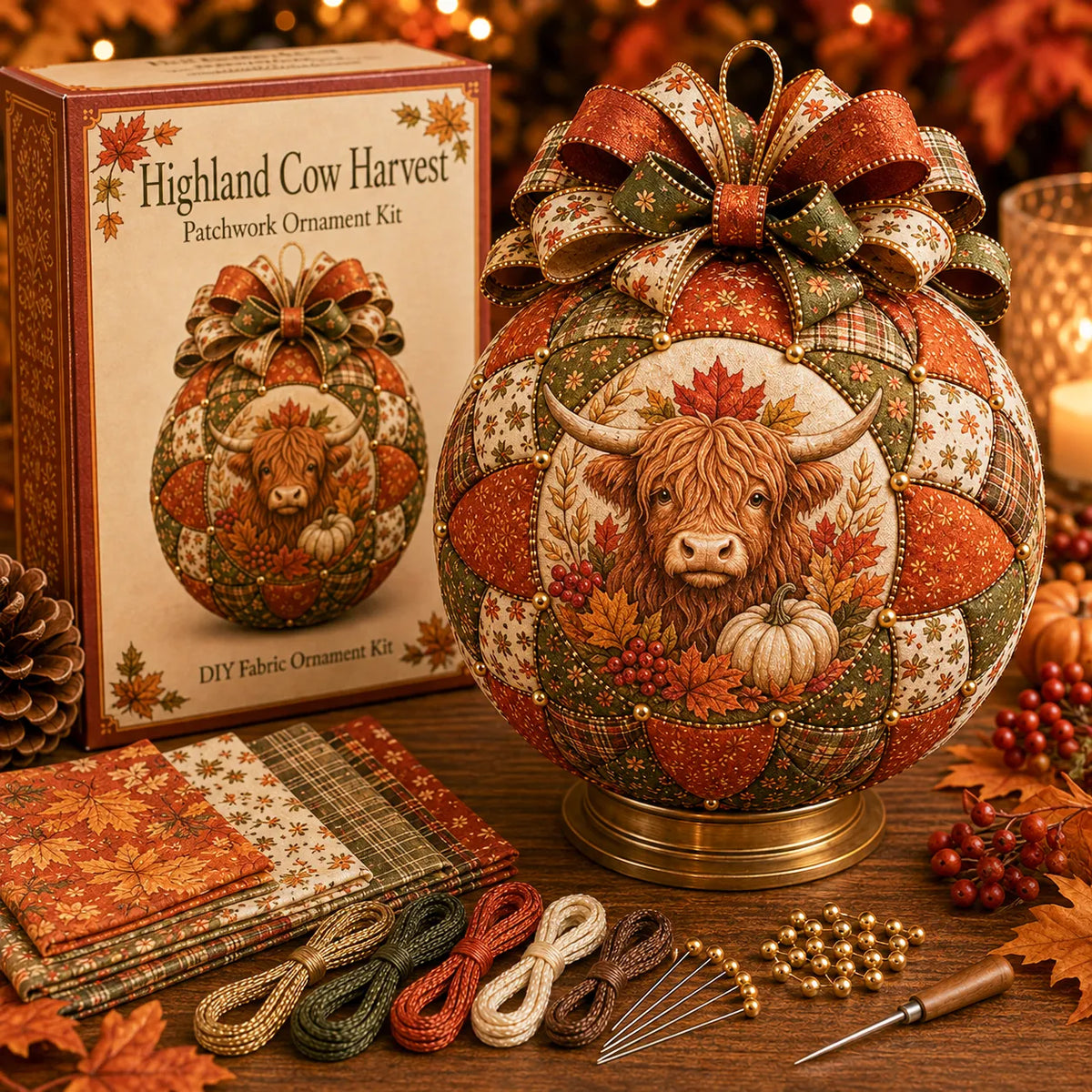 ⏳ Last Day 49% OFF – 🍂 Beginner-Friendly DIY Autumn Thanksgiving Patchwork Ornament Kit Collection | Complete Kit with Coordinated Fabrics, Ornament Form, Harvest Accents & Step-by-Step Guide Included 💕