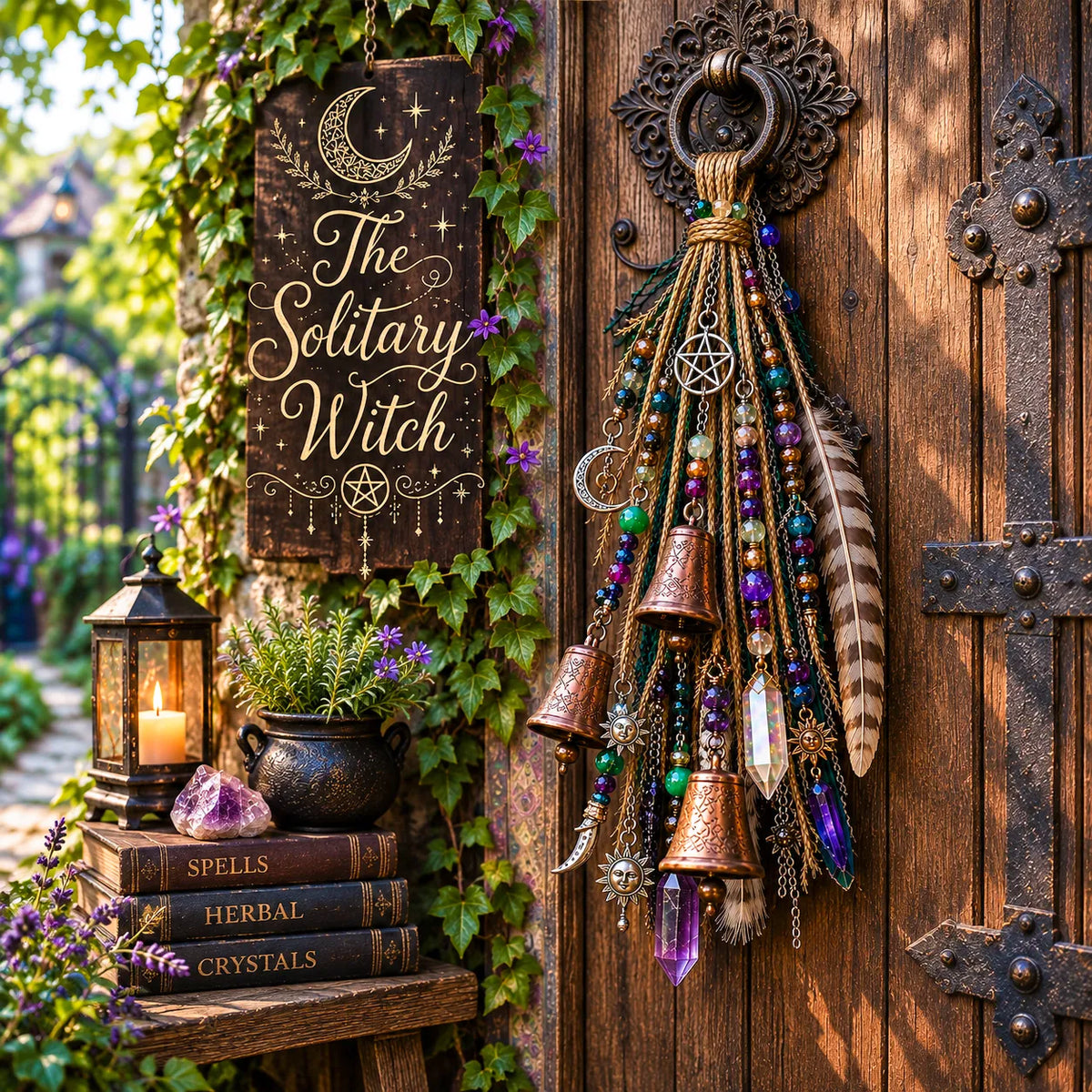 🔮 Witchy Door Charm – Celestial Bells & Crystal-Style Hanging Decor