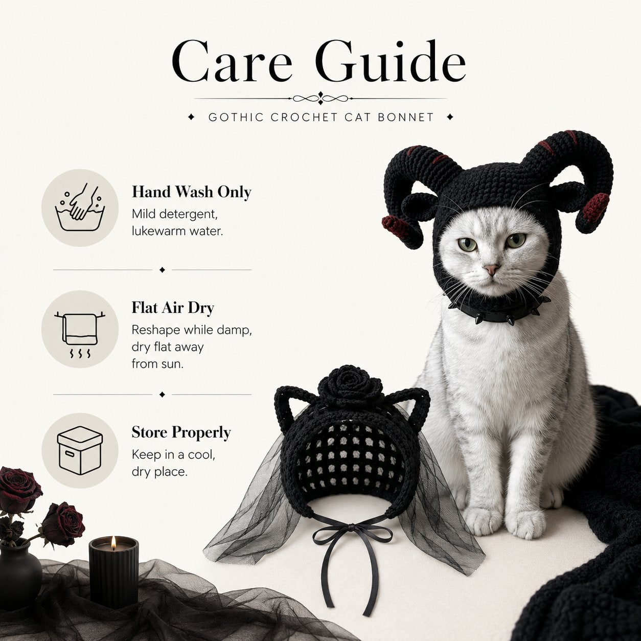 🖤🐾Handmade Gothic Crochet Cat Hat