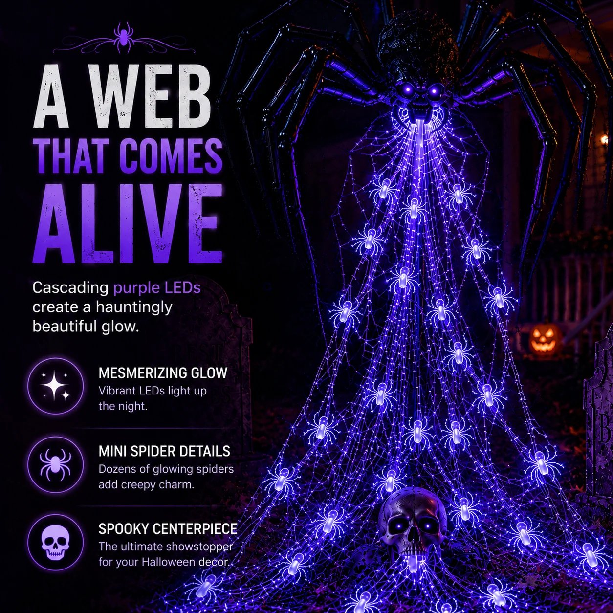 🎁Only Today 49% OFF 🔥 Halloween Spider Web Light Show🕷️