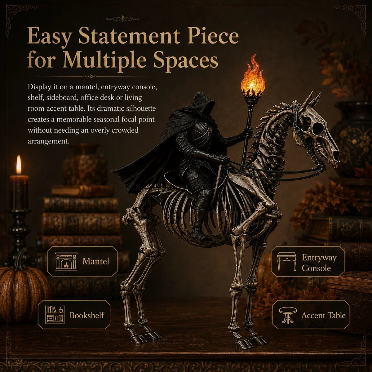 Lighted Headless Horseman on Skeleton Horse Figurine