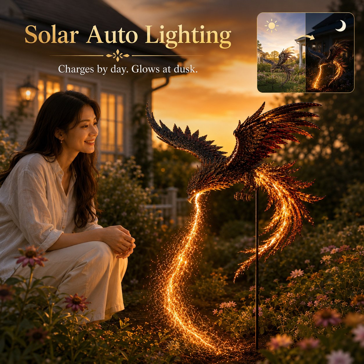 🔥 Solar Phoenix Garden Stake Light | Stunning Fiery Light Sculpture For Yard & Flower Bed Decor Lovers