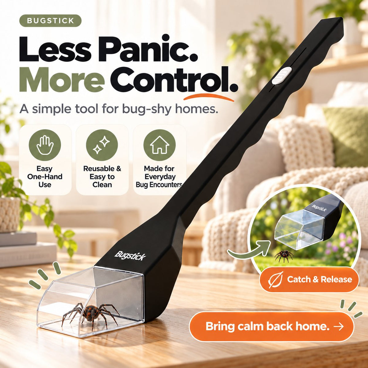 🕷️ Humane Spider & Bug Catcher | 75cm Long-Handle Release Tool