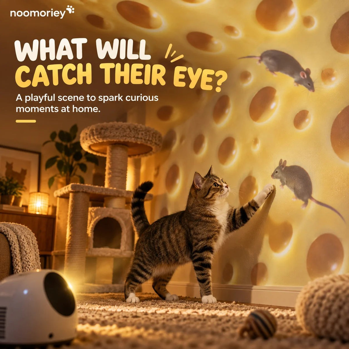 🧀🐈 Cheese & Mouse Cat Projector – Indoor Curiosity Scene