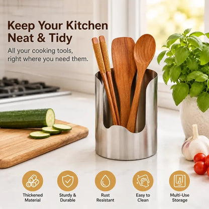 🔥Thickened Multi-Purpose Stainless Steel Utensil Holder – Rust-Resistant, Easy-Wipe Organizer with Anti-Slip Base for Kitchen & Multi-Use Storage.