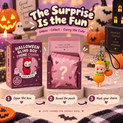 🎃 Halloween Blind Box Phone Charm – 1 of 6 Spooky Surprise Designs ✨