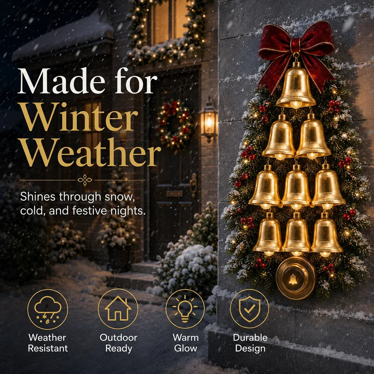 🔥😍🔔 Christmas Bell Cascade Doorbell– Light-Up Holiday Chime Door Decor 🎄