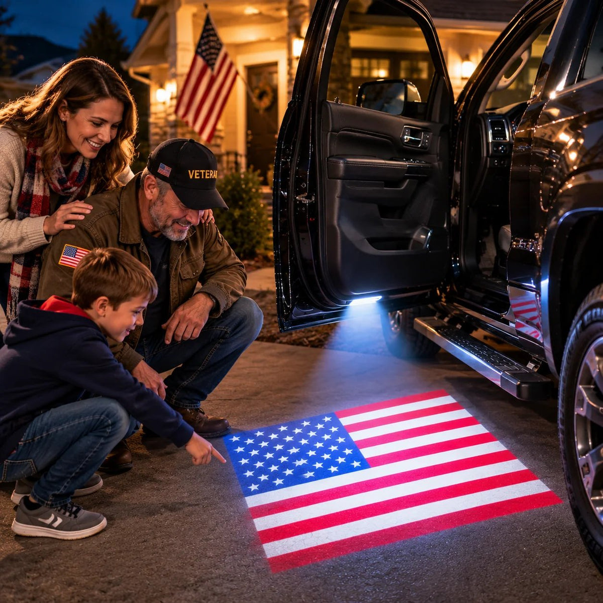 🇺🇸 Pride Shine Car Welcome Light | Patriotic Door Projection for Veterans & Military Families 🎖️