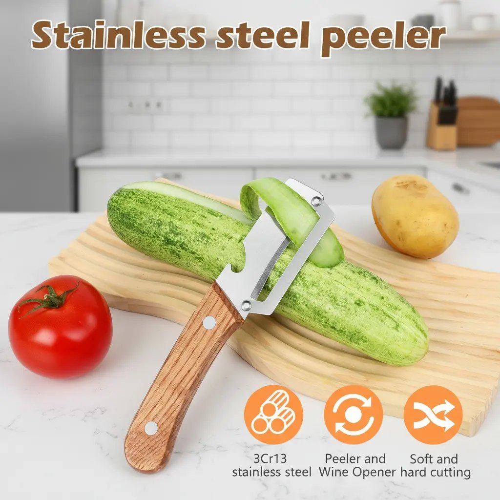 🔥Wooden-Handled Stainless Steel Sharp Peeler