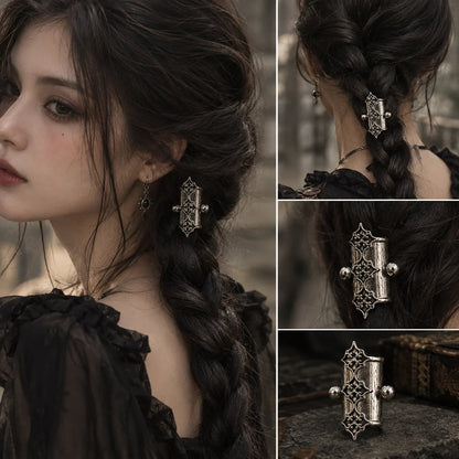 🖤 Gothic Filigree Hair Cuffs | 2-Piece Antique Silver Braid Set