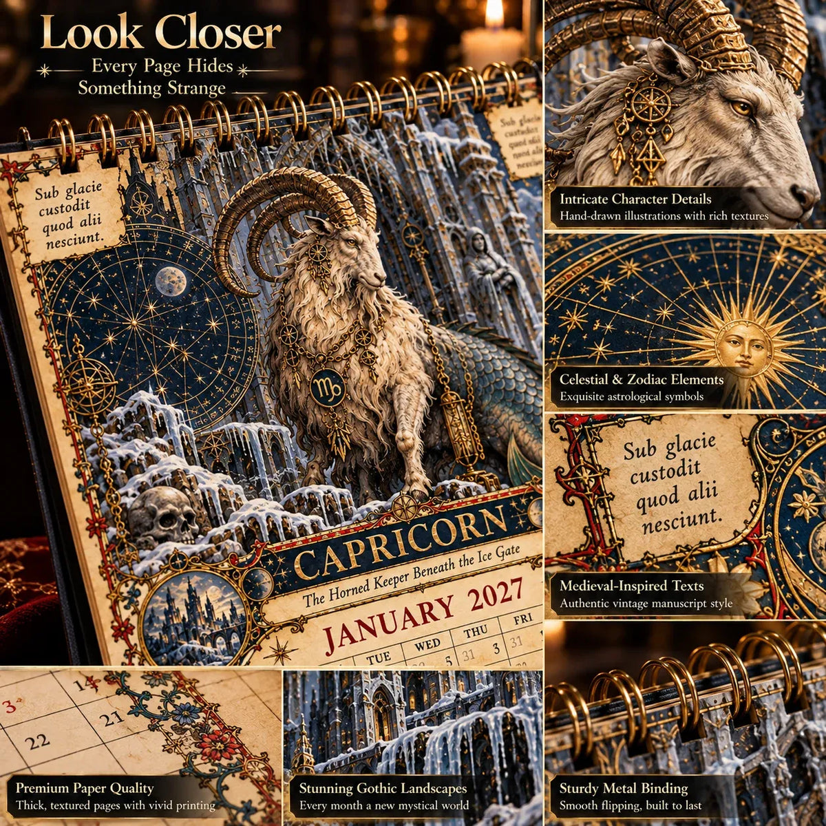 ⏳ Last Day 49% OFF – 🔮 2027 Zodiac Grimoire Desk Calendar | 12 Medieval-Inspired Zodiac Artworks for Astrology & Gothic Art Lovers ✨