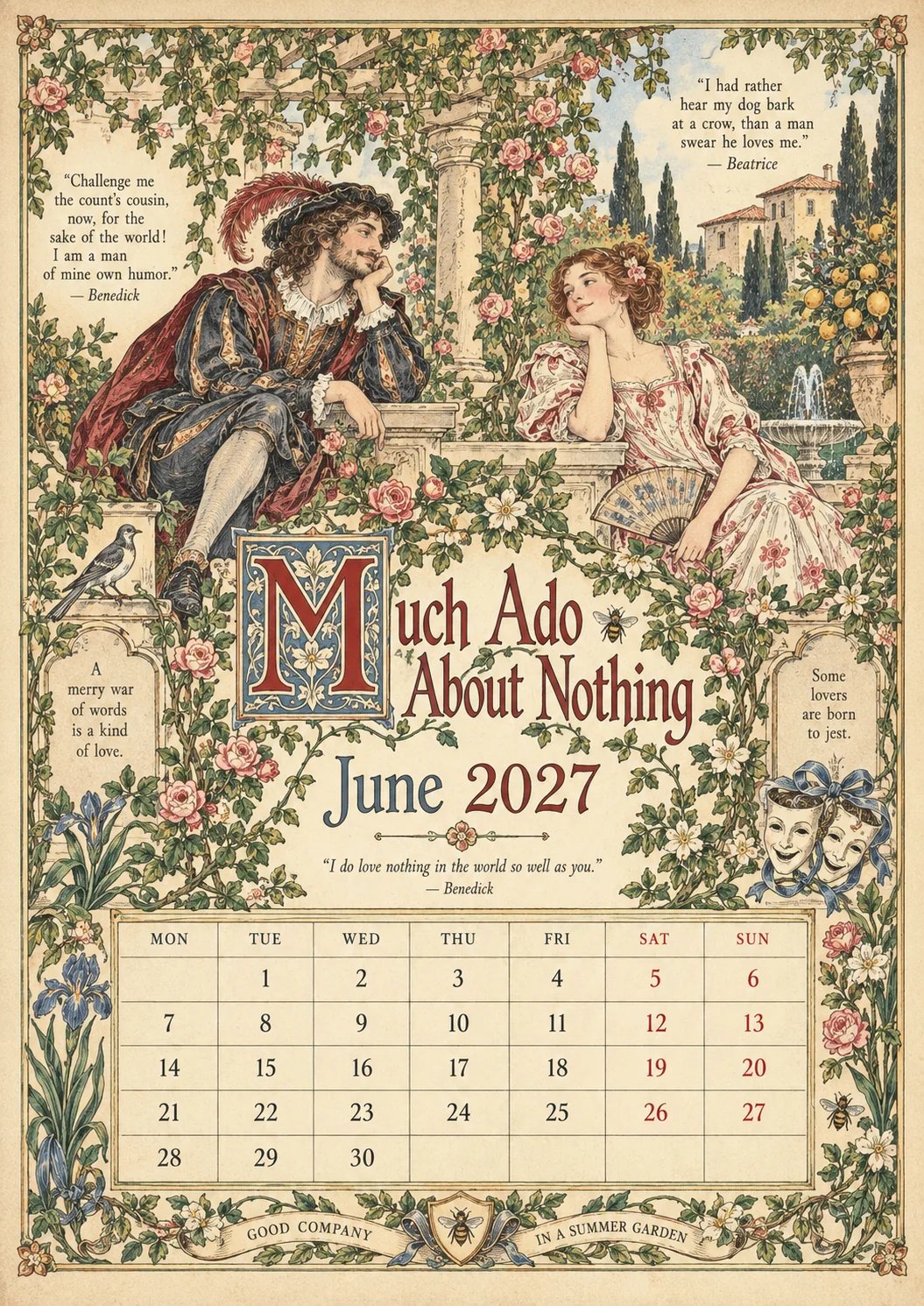 A Shakespearean Year 2027 – 12 Plays Through the Seasons | Vintage Illustrated Wall Calendar