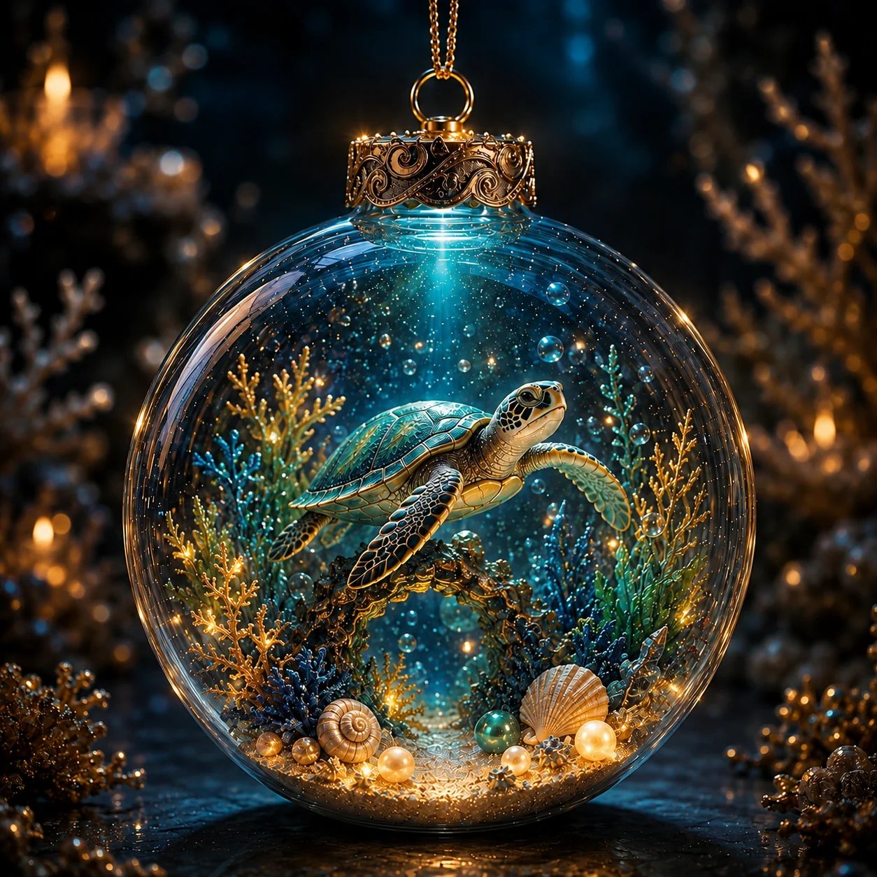 🌊 Ocean Series Illuminated 3D Model Decoration Collection | Clear Display Ornament with Detailed Sea Creatures, Coral, Shell & Pearl-Style Accents ✨