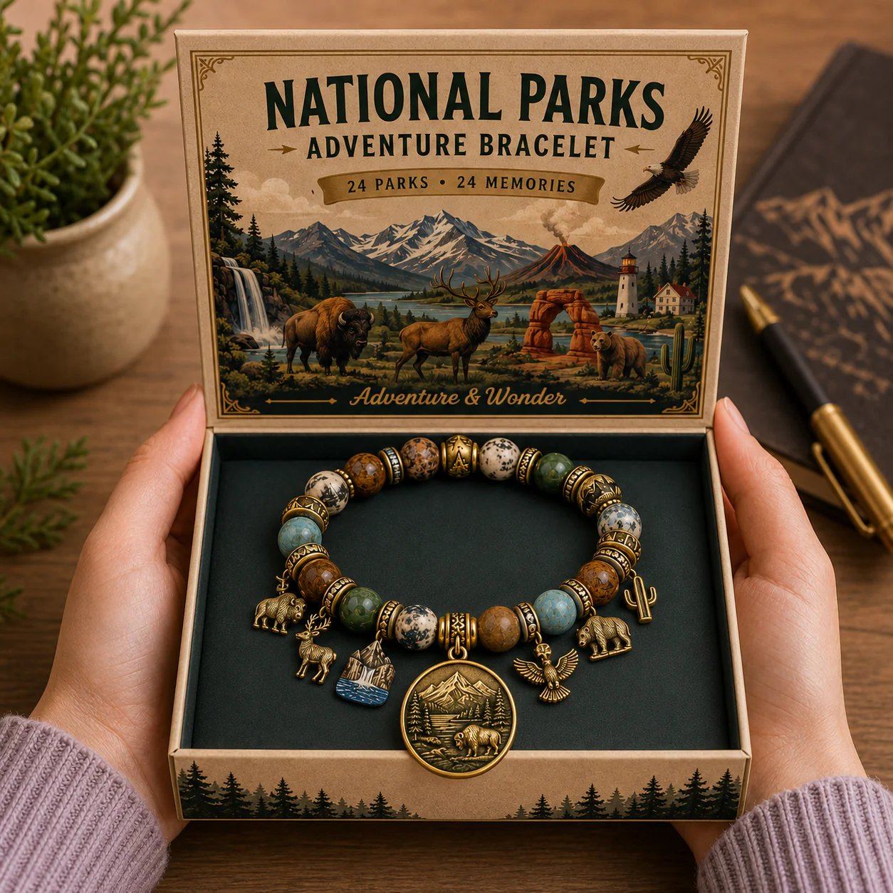 🐻🏞️National Nature Park Faith Bracelet – Meaningful Vintage Nature & Wildlife Souvenir Bracelet