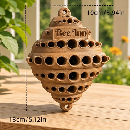 🐝 Bee Inn Hanging Bee Hotel | Rustic Solitary Bee House Pollinator Nesting Shelter for Garden Decor