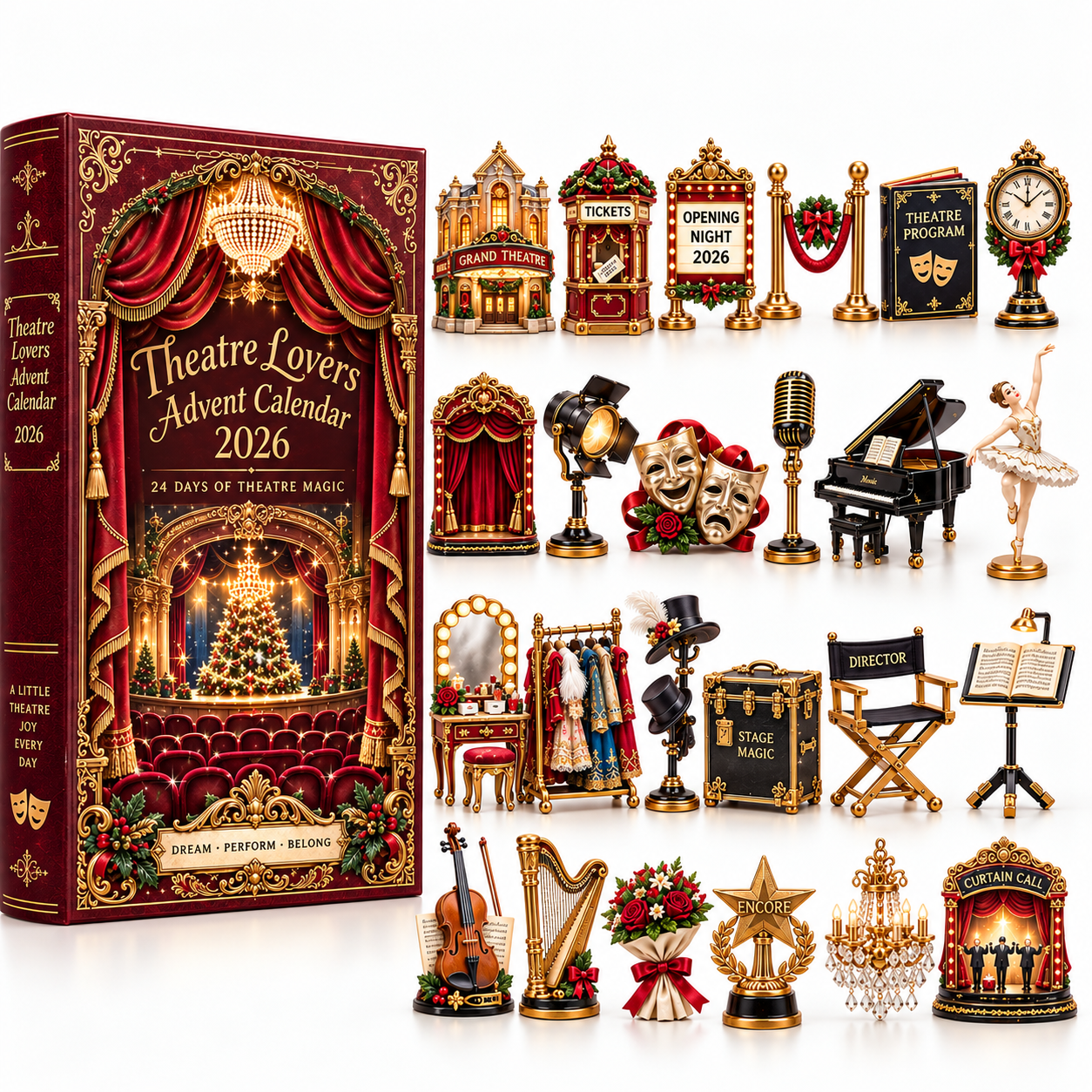 Theatre Lovers Advent Calendar 2026 – 24 Days of Theatre Magic Collectible Miniatures Christmas Countdown Gift