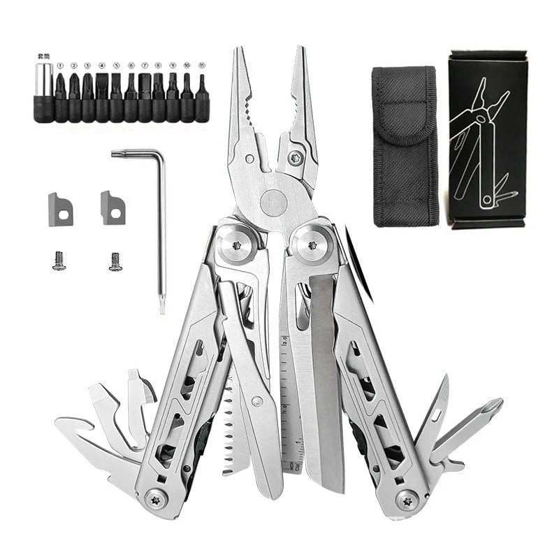 📍🎉 🏕️ 16-in-1 Camping Multi-Tool with Full-Size Scissors & Carrying Pouch