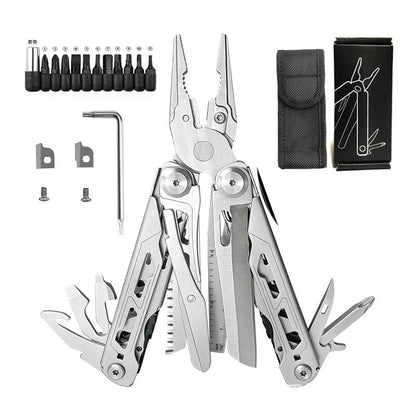📍🎉 🏕️ 16-in-1 Camping Multi-Tool with Full-Size Scissors & Carrying Pouch