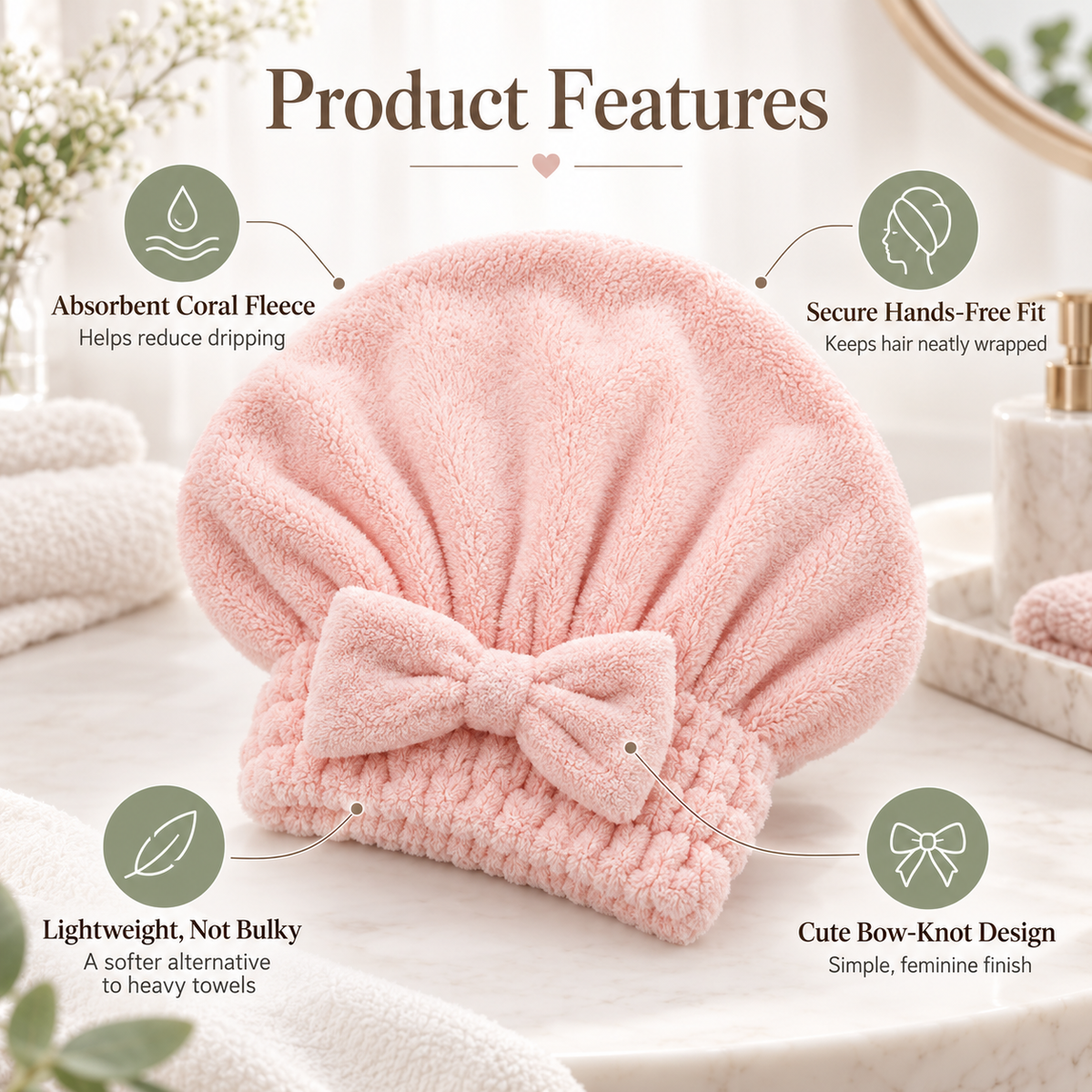 🔥Buy 2 Get 1 Free! Coral Velvet Cute Bow Hair Drying Cap🛁