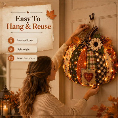 🎃 3D Light Up Pumpkin Hanging Decoration – Rustic Farmhouse Fall Door & Wall Decor