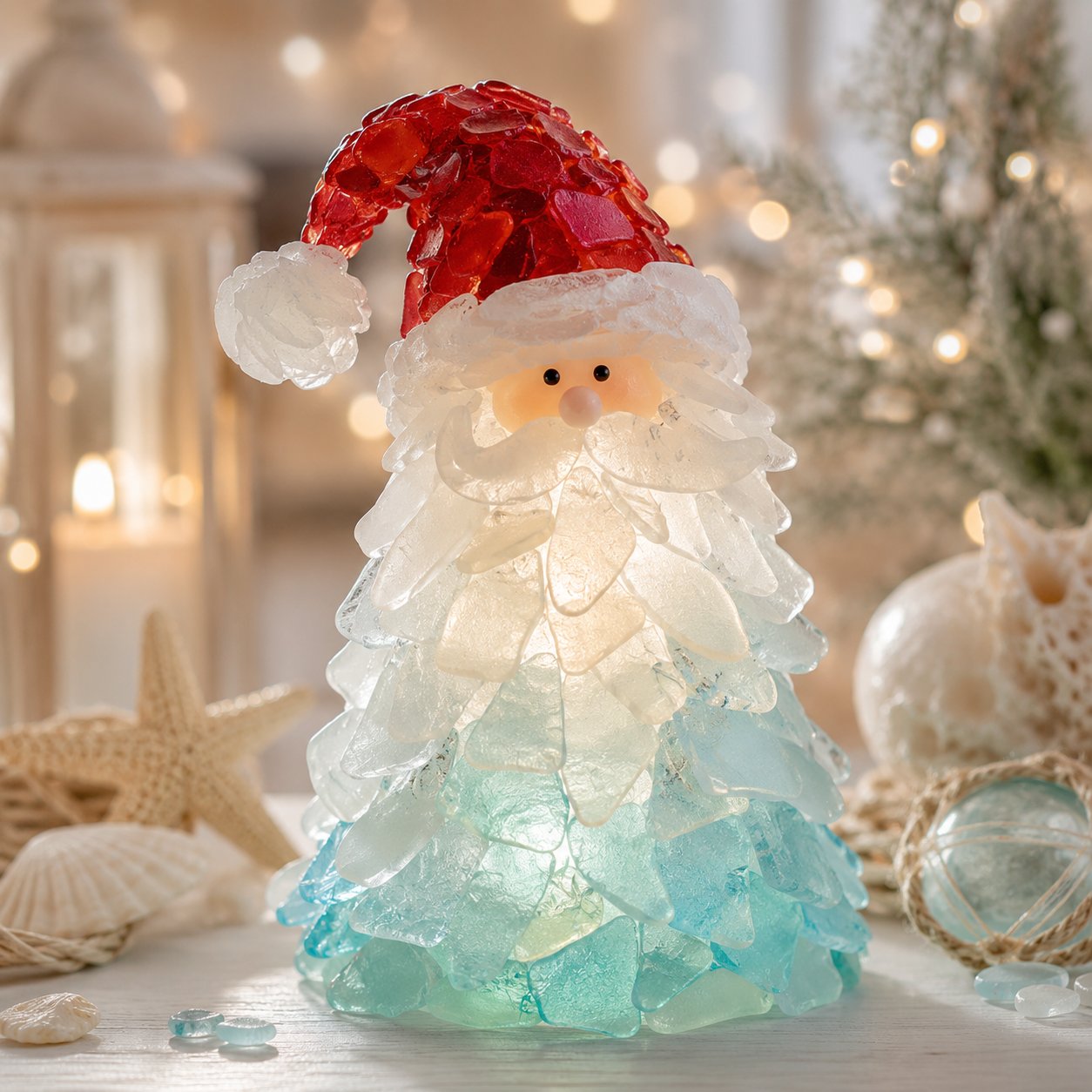 ⏳ Last Day 49% OFF – 🎅 Beginner-Friendly DIY Lighted Sea Glass Santa Christmas Decor Kit | Complete Kit with Sea Glass Pieces, Warm Fairy Lights & Step-by-Step Guide Included 💕