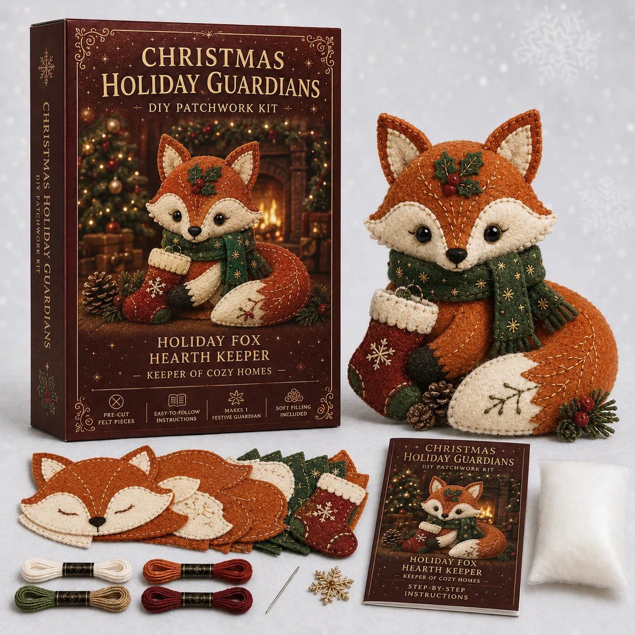⏳ Last Day 49% OFF – 🎄Beginner-Friendly Christmas Holiday Guardian Felt Patchwork Kit Collection | Complete Kit with Pre-Cut Felt, Embroidery Materials & Step-by-Step Guide Included 💕