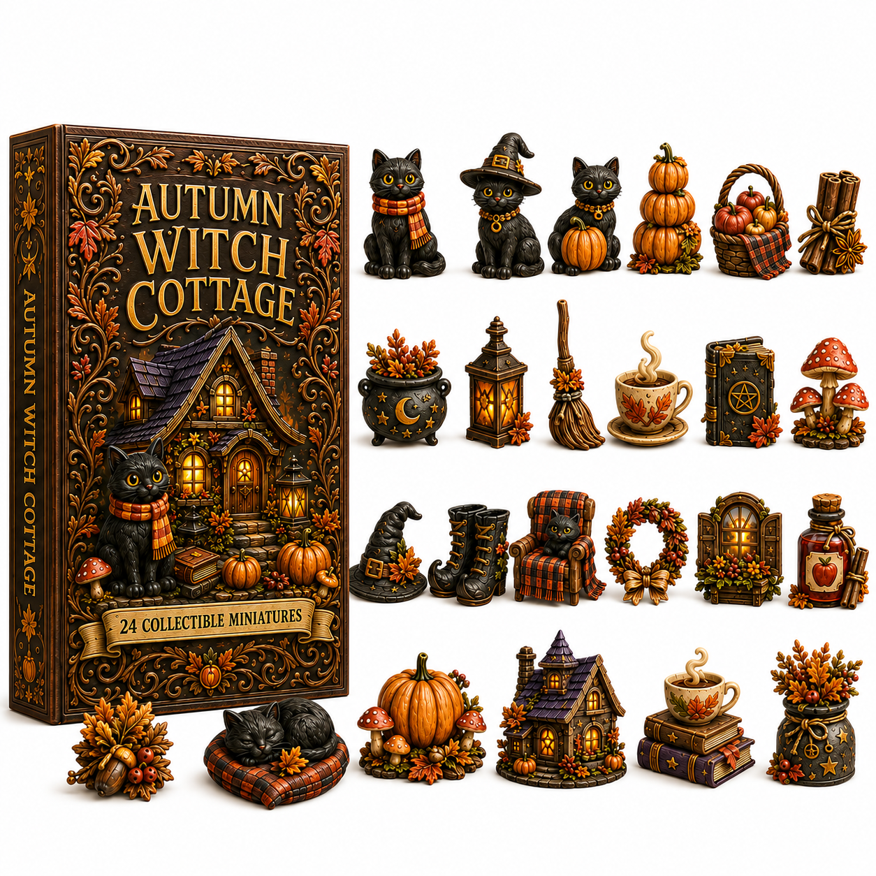 Autumn Witch Cottage Advent Calendar 2026 – 24 Cozy Witchy Miniatures, Black Cat Collectibles & Magical Fall Cottage Surprises