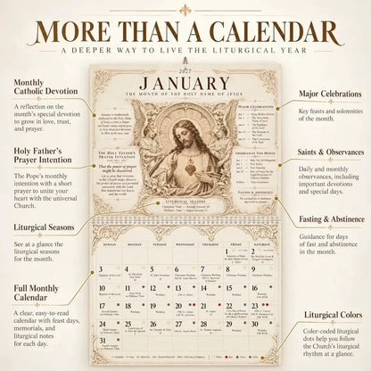 ✝️✨ 2027 Catholic Liturgical Wall Calendar – Gothic Sacred Art & Saints
