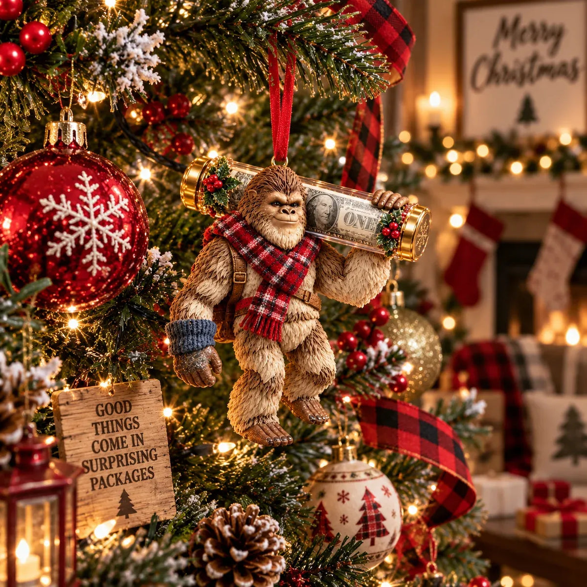 🎄👣 3D Bigfoot Christmas Cash Gift Ornament – Holiday Money Holder Keepsake ✨