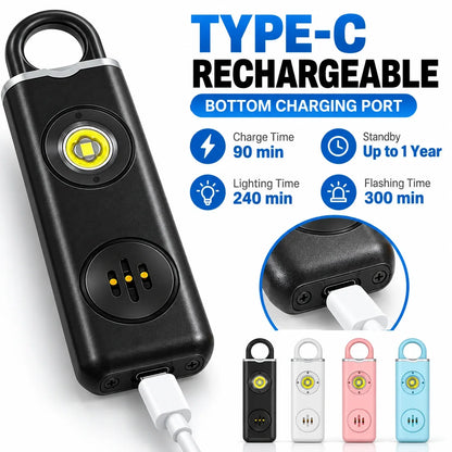 🚨 130dB Personal Safety Alarm 🔦 Rechargeable LED Emergency Alarm Keychain