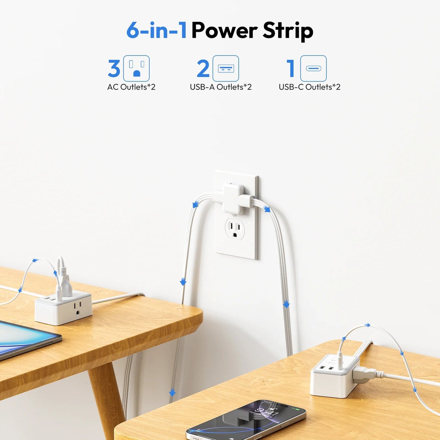 🔥Last Day Promotion 49% OFF-NTONPOWER Double Extension Cord 12 FT Power Strip  3 Outlets 3 USB