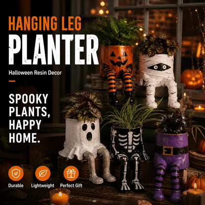 💀🎃Halloween Whimsical Hanging Leg Planter Hand-Painted Resin Succulent Pot💐