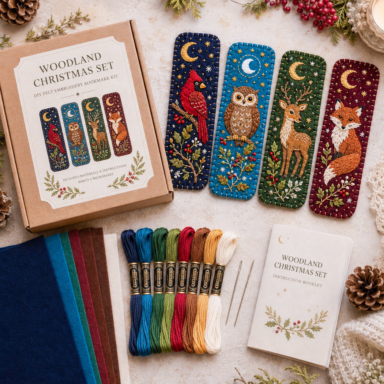 🎄 DIY Felt Embroidery Bookmark Kit