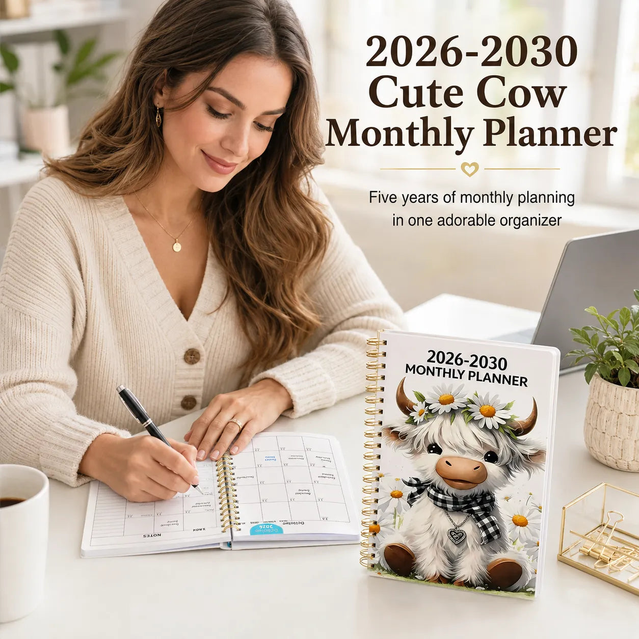 🐮 LAST DAY 49% OFF – Cute Cow 5-Year Planner 2026–2030 | Monthly Organizer with Farmhouse Cover, Goal Tracking Pages & Long-Term Planning Layout ✨