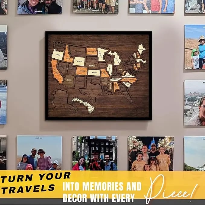 🔥Last Day 50% OFF -🇺🇸 Wooden USA Travel Map Puzzle🧩A Stylish Way to Track Your Journey & Memories