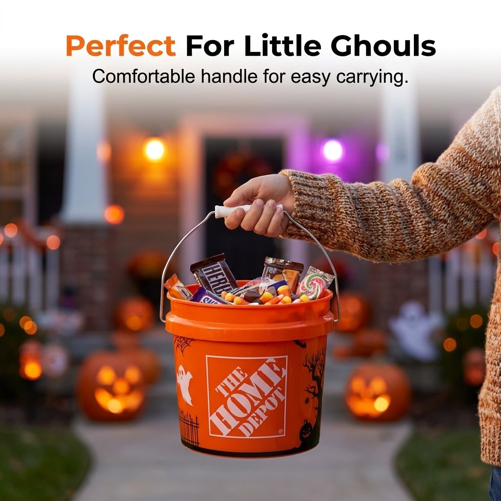 🔥HOT SALE🔥🎃Halloween Trick or Treat Candy Buckets with Sturdy Handle - Classic Home Depot Orange Ghost Pumpkin Bat Trick-or-Treat Pails - Durable Reusable Plastic Bucket Container for Kids Party Favors & Seasonal Decor🍬