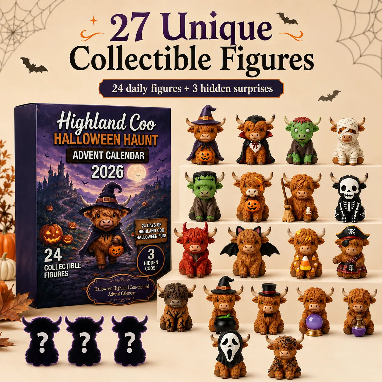 🎃 Highland Coo Halloween Advent Calendar 2026 - 27 Cute Collectible Figures Countdown Set