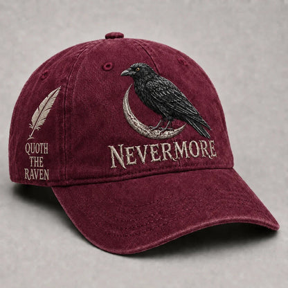 🐦 NEVERMORE Raven Gothic Cap – Premium Embroidered Literary Cap | Full Embroidery • Adjustable Fit • Vintage Black Style 🌙