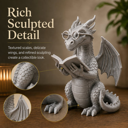 🐉 Reading Dragon Book Light Decoration, 12 cm Fantasy Dragon Figurine