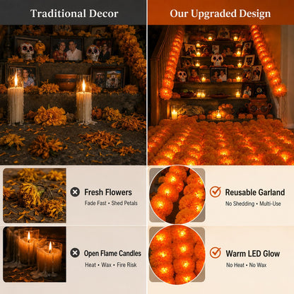 🕯️LED Marigold Cempasúchil Garland for Día de Muertos