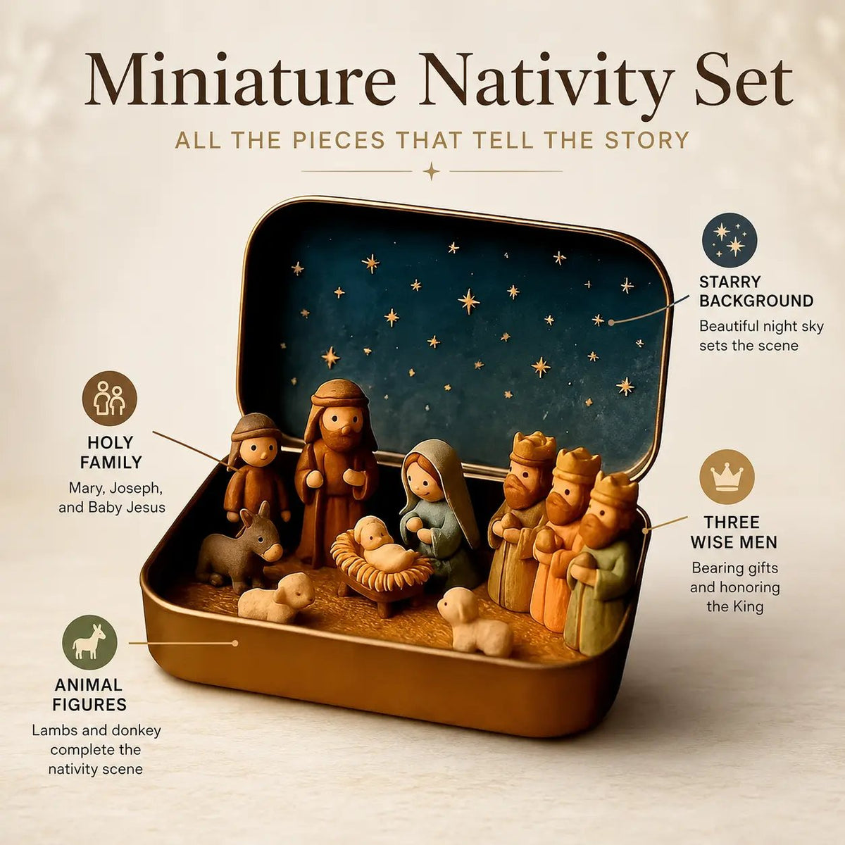 Mini Christmas Nativity Set in Tin Box