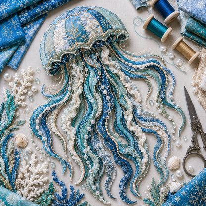 🌊🧵 Premium Ocean Patchwork DIY Kit | High-Quality Layered Fabric with Stitched Details DIY Handmade Coastal Decor 🐚✨