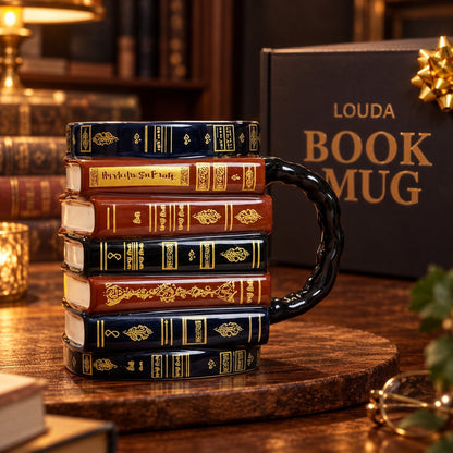 📚 ✨ 3D Stacked Vintage Book Mug: Cozy Library Style Coffee Cup for Book Lovers, Reading Nook & Home Desk
