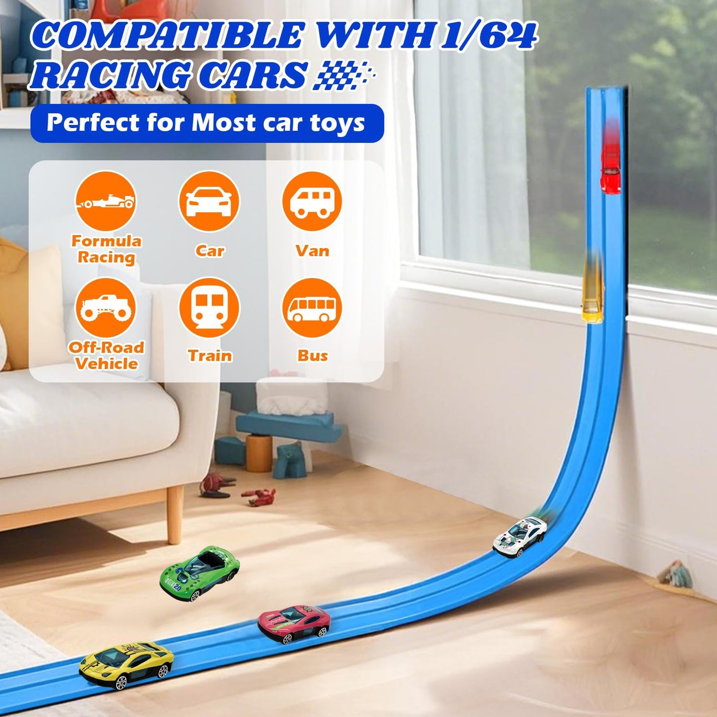 🔥Flex Tracks 15Ft for Kids, STEM Flexible Race Car Ramp Track