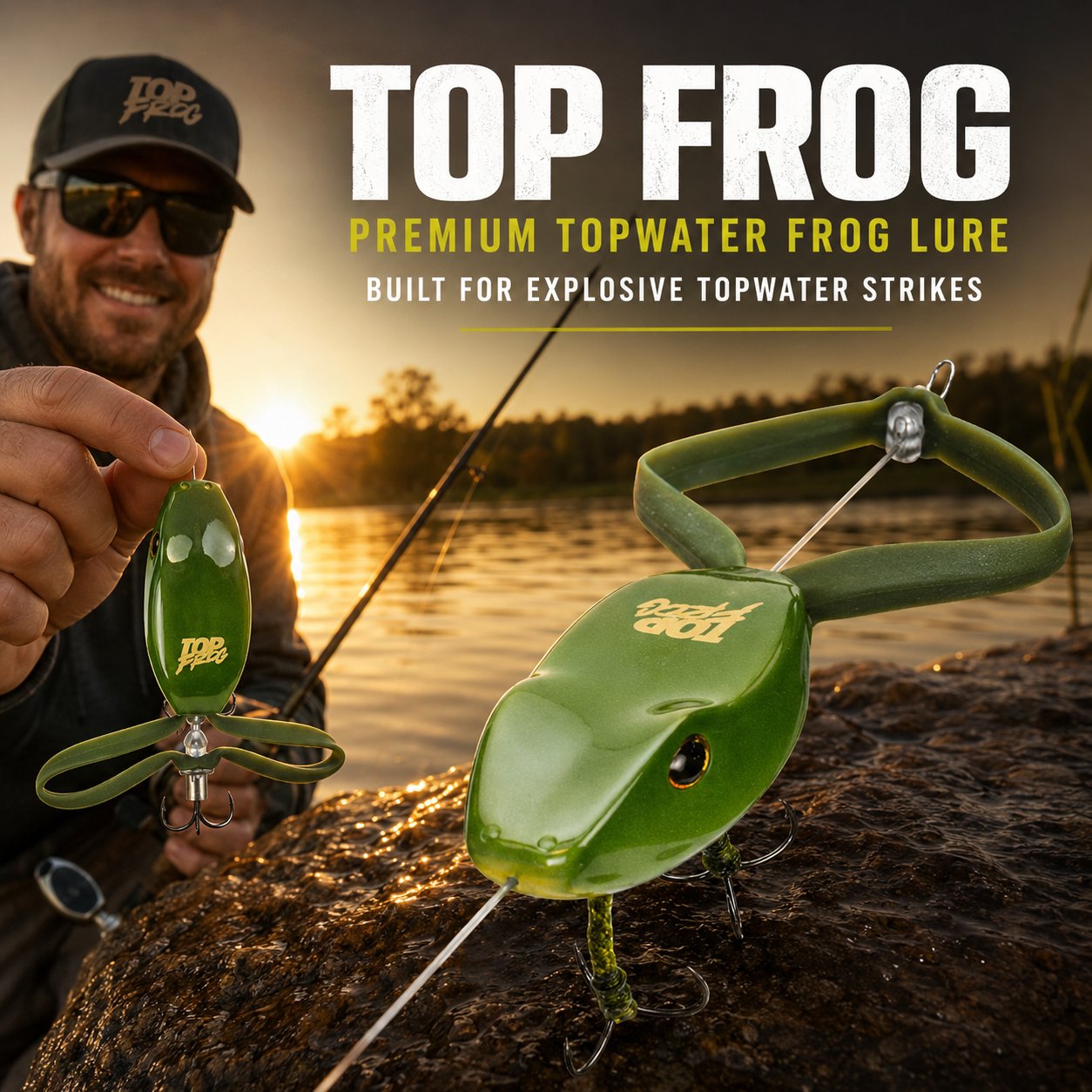 ⏳ Last Day 49% OFF – 🐸 Top Frog 6.5" Pre-Rigged Topwater Fishing Lure | Line-Thru Kicking-Leg Action, 1.2 oz Body & 100 lb Leader Included 🎣✨