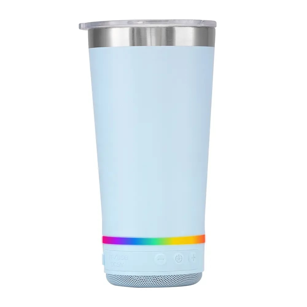🔊 Stainless Steel Insulated Mug with Bluetooth Speaker – Rechargeable LED Light Cup for Music, Drinks & Outdoor Enjoyment