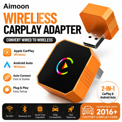 🚘2 in 1 Wireless CarPlay Adapter, Plug & Play, Fast Auto Connection, Compatible with Factory CarPlay Cars 2016+