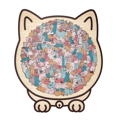 135-Piece Morandi-Colored Cat Shaped Wooden Jigsaw Puzzle